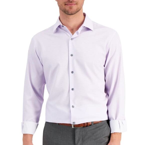 Alfani Mens Slim Fit 4-Way Stretch Geo Dress Shirt Lavender Purple XL 17/17.5-36 - Picture 1 of 4